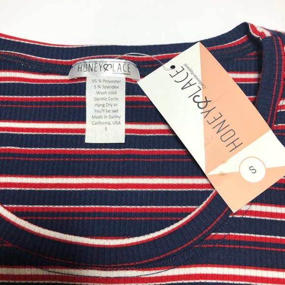 Honey and Lace Dixon Tee Red White & Blue Stripes Ribbed Material Small New NWT - Picture 3 of 5
